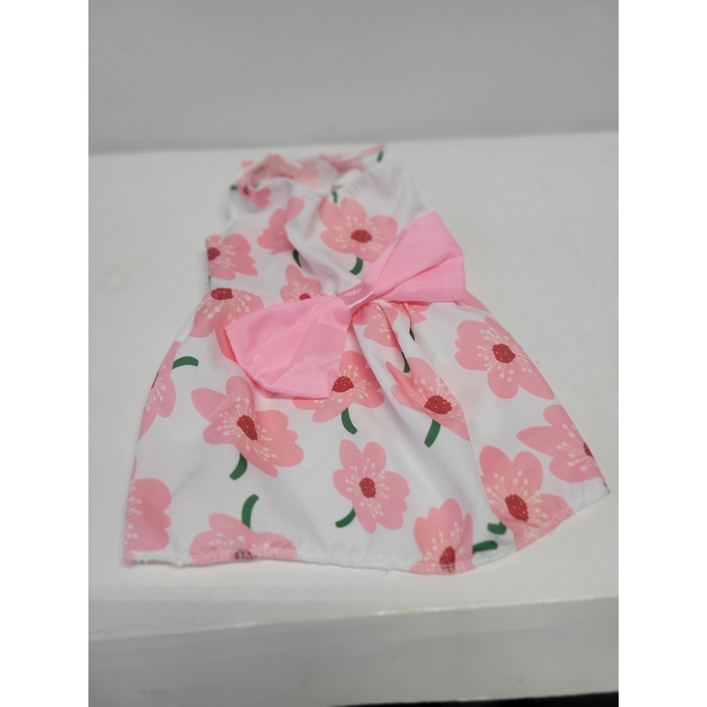 Floral Dog or cat Dress With Pink Bow Pet Apparel Small Size